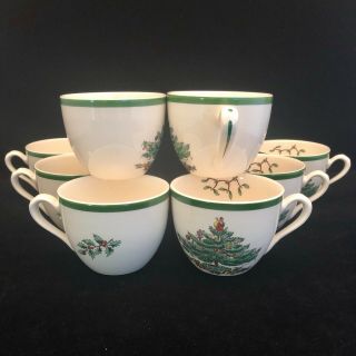 Spode Christmas Tree Set Of 8 Tea Cups Made In England