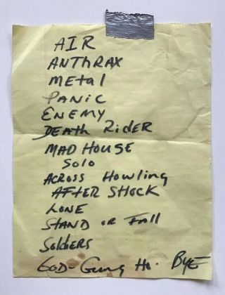 Anthrax Handwritten Setlist – January 11,  1986
