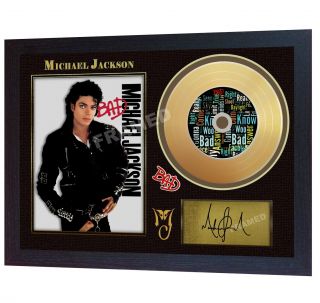 Michael Jackson Bad Mini Gold Vinyl Cd Record Signed Framed Photo Print