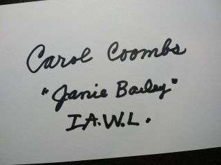 CAROL COOMBS as JANIE Authentic Hand Signed INDEX CARD - IT ' S A WONDERFUL LIFE 2