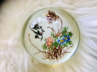Vintage Chinese Art Glass Hand Paired Paperweight Flowers Birds 3