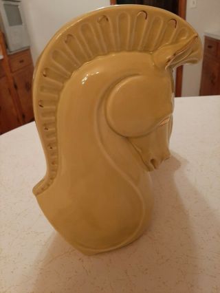 Haeger Trojan Horse Head Planter Vase Pair,  Mid - century,  Chartreuse with Gold 2