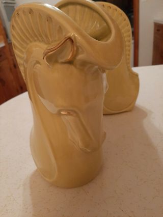 Haeger Trojan Horse Head Planter Vase Pair,  Mid - century,  Chartreuse with Gold 3
