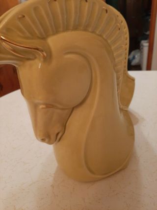 Haeger Trojan Horse Head Planter Vase Pair,  Mid - century,  Chartreuse with Gold 4