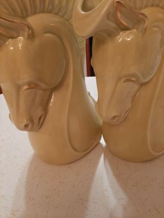 Haeger Trojan Horse Head Planter Vase Pair,  Mid - century,  Chartreuse with Gold 5