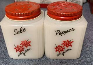 Tipp City Poinsettia Short Salt And Pepper Milk Glass Shakers