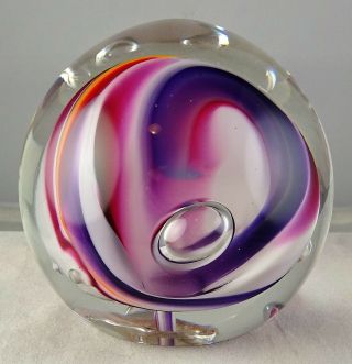 Multi - Color Orange Purple Pink Rollin Karg Studio Art Glass Paperweight
