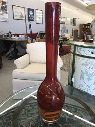 Waterford Crystal Evolution 24 " Vase Red And Amber Swirl