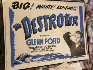 The Destroyer - Glenn Ford - Rare 1950s Quad - Cinema Edward G Robinson