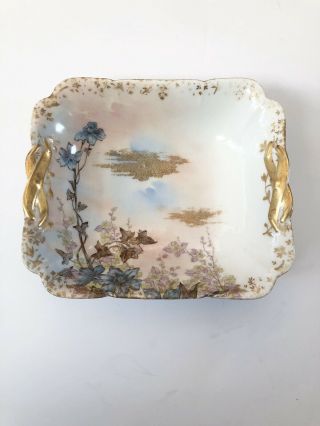 Antique 1880s Haviland Limoges France Gold Trim Floral Landscapes Porcelain Bowl
