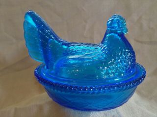Cobalt Blue Glass Hen On Nest 7.  5 " X 6 " Unmarked