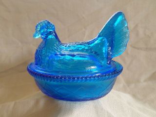 cobalt blue glass hen on nest 7.  5 