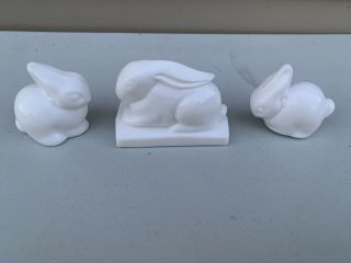 Heisey By Imperial White Milk Glass Animal Mother Rabbit And 2 Baby Bunnies