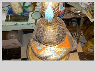 VINTAGE HAND CRAFTED STUDIO Art Deco MOSAIC BIRDS LAMP 5