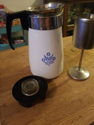 Vintage Corning Ware Blue Cornflower 9 Cup Stove Top Percolator Coffee Pot 5