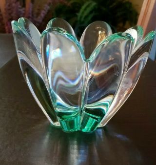 Vintage Swedish Orrefors Green Crystal Tulip Vase Bowl Signed
