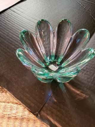 Vintage Swedish Orrefors Green Crystal Tulip Vase Bowl Signed 3