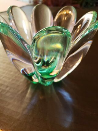 Vintage Swedish Orrefors Green Crystal Tulip Vase Bowl Signed 5