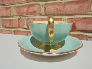 Vintage Aynsley Bone China D Jones Fruit Cup & Saucer Set w Light Green Gold 5