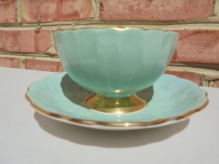 Vintage Aynsley Bone China D Jones Fruit Cup & Saucer Set w Light Green Gold 6