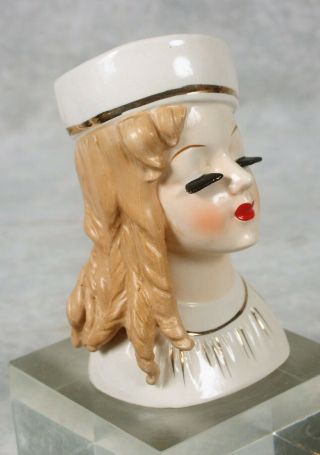 Rare Vintage Lady Head Vase Long Blonde Curly Hair White Pillbox Hat Rubens? 2