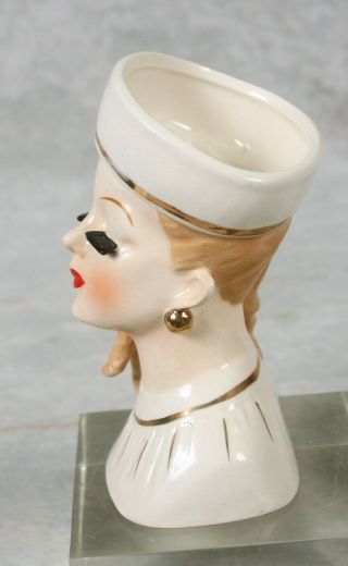 Rare Vintage Lady Head Vase Long Blonde Curly Hair White Pillbox Hat Rubens? 4