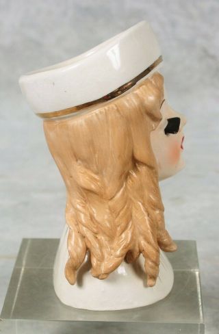 Rare Vintage Lady Head Vase Long Blonde Curly Hair White Pillbox Hat Rubens? 6