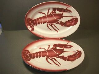 2 - Vintage Jackson China Stencil Airbrush Restaurant Ware Lobster 13.  5 " Platter
