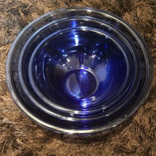 Set Of (3) Vintage Pyrex Cobalt Blue Mixing Nesting Bowls Glass 322 323 325 Usa