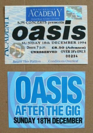 Oasis Concert Ticket 1994 Manchester Academy & After Gig Ticket Uk Postage