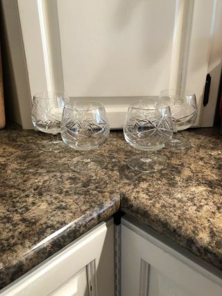 Set Of 4 Pinwheel Large Bohemian Crystal Brandy Snifter Glass