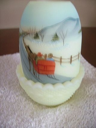 Fenton Glass Hand Painted And Signed Winter Fairy Lamp