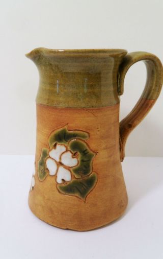 Signed Rockhouse Pottery Ken Poole Seagrove,  Nc Pottery Pitcher - Dogwoods
