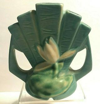 Vintage Roseville Pottery Water Lily Green Flower Frog