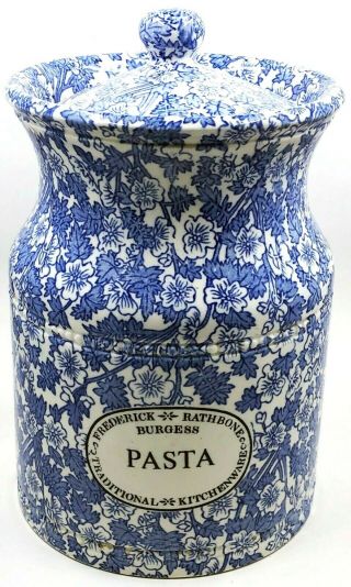 Vintage Burgess Chintz Pasta Storage Jar Middleport Pottery Blue White 8 "
