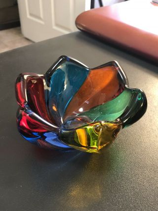 Rogaska Zecchin Italy Handmade Decorated Rainbow Art Glass Crystal Small Bowl