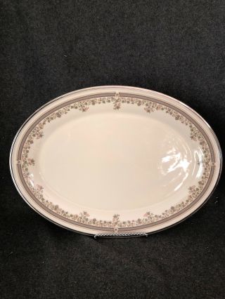 Lenox Lace Point China 16” Oval Serving Platter Silver Trim Made In Usa