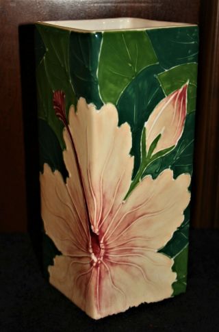 Banana Patch Studio Handpainted Hibiscus Flower Vase Kauai Hawaiian Pottery