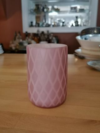 Pink Cased Satin Art Glass Tumbler W/ Diamond Quilted Design - 4 1/4 " Tall