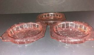 Vintage Jeannette Pink Depression Glass 3.  25 " Coasters Set Of 3 Adam Pattern