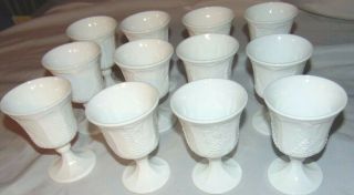 Set Of 12 Indiana White Milk Glass Colony Harvest Grape Panel Stem Goblets 5.  25 "