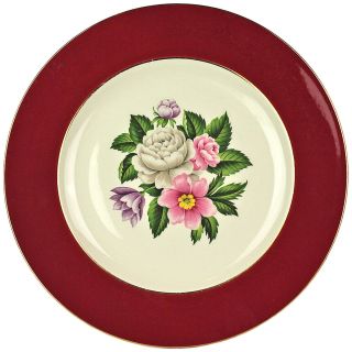 5 Vintage Homer Laughlin Eggshell Cavalier Margaret Rose Maroon 10 " Dinner Plate