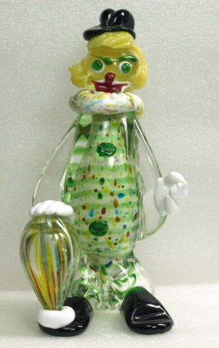 Murano Art Glass 8 " Hand Blown Multi - Color Clown Figurine W/label 396