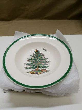 Set Of 4 Spode Christmas Holly Tree - 9 " Rimmed Soup Plates -