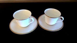 Royal Doulton English Fine Bone China Gold Concord Flat Coffee Cups & Saucers X2
