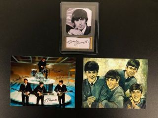 Beatles - George Harrison Autograph Card W 2 Photos Signed D Gordon 231
