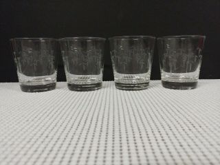 (4) Etched Bamboo Liquor Rocks Lowball Cocktail Glasses - Noritake?