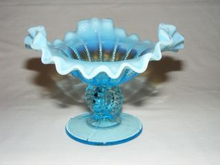 Vintage Antique Northwood Blue Opalescent Glass Footed Candy Compote Bowl