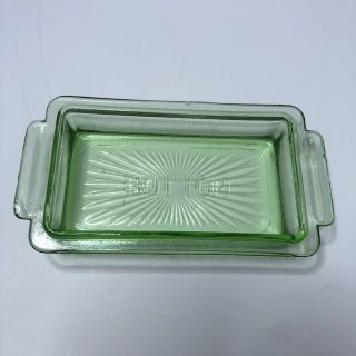 Vintage Green Depression Glass Rectangular Butter Dish Bottom Only Tab Handles
