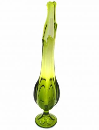 Vintage Mid - Century Modern Green Swung Art Glass Pedestal Vase 4